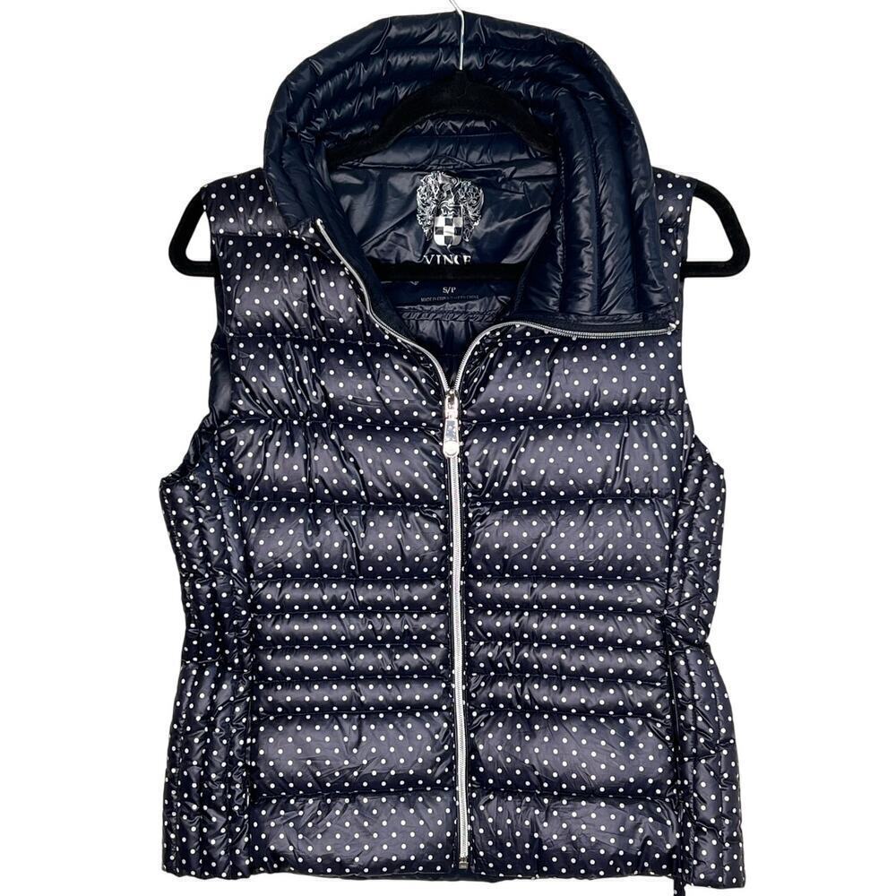 Vince Camuto Polka Dot Down Full Zip Packable Puffer Vest Navy/White Women's S